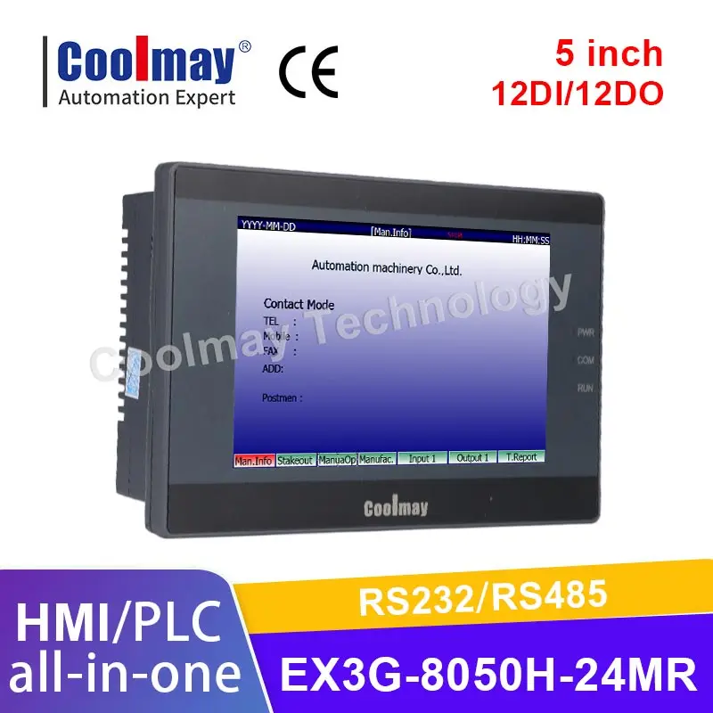 Coolmay Industrial Control 5-дюймовый сенсорный экран HMI ПЛК «все в одном» EX3G-8050H-24MR Высокопроизводительный программируемый логический контроллер