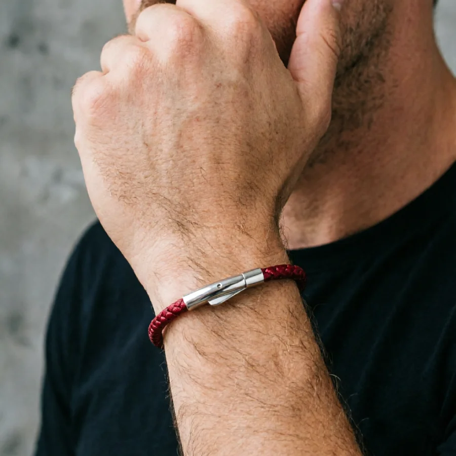 Men Braided Rope Bracelet Stainless Steel Snap Clasp Premium Selected 4mm Keel Cord Street Casual Versatile Charm Braclet Homme