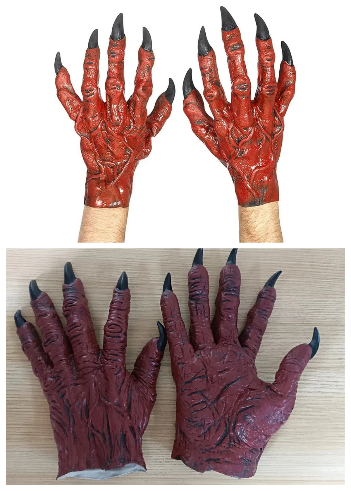 Scary Black nail latex gloves Horror Red Monster Demon gloves cosplay costume Halloween Costume party Dress up Props