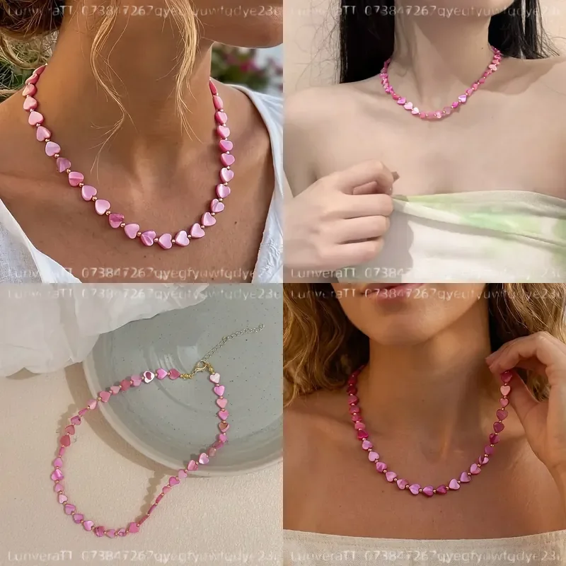 1pc Women Fashion Choker Necklace Bohemian Style Heart Beaded Detail Exquisite Pink Summer Jewelry Daily Wear Holiday Gift
