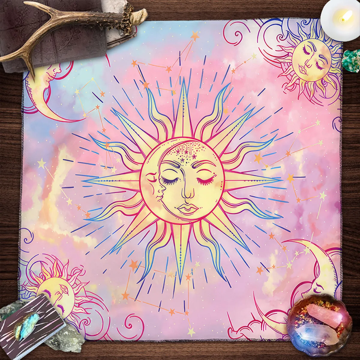 Witchcraft Altar Cloth Mystical Sun and Moon Divination Tarot Cards Tablecloth For Spread Tarot Reading Cover Witchy Things