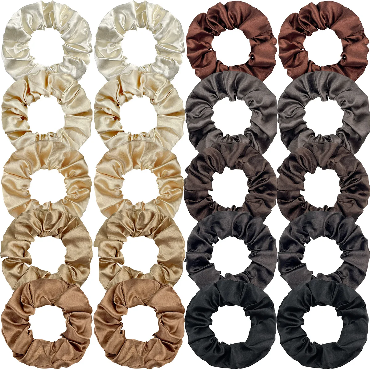 10/20pcs Beige Ivory Coffee Black Brown Hair Scrunchies Women Satin Elastic Hair Bands Girs Hair Accessories Set