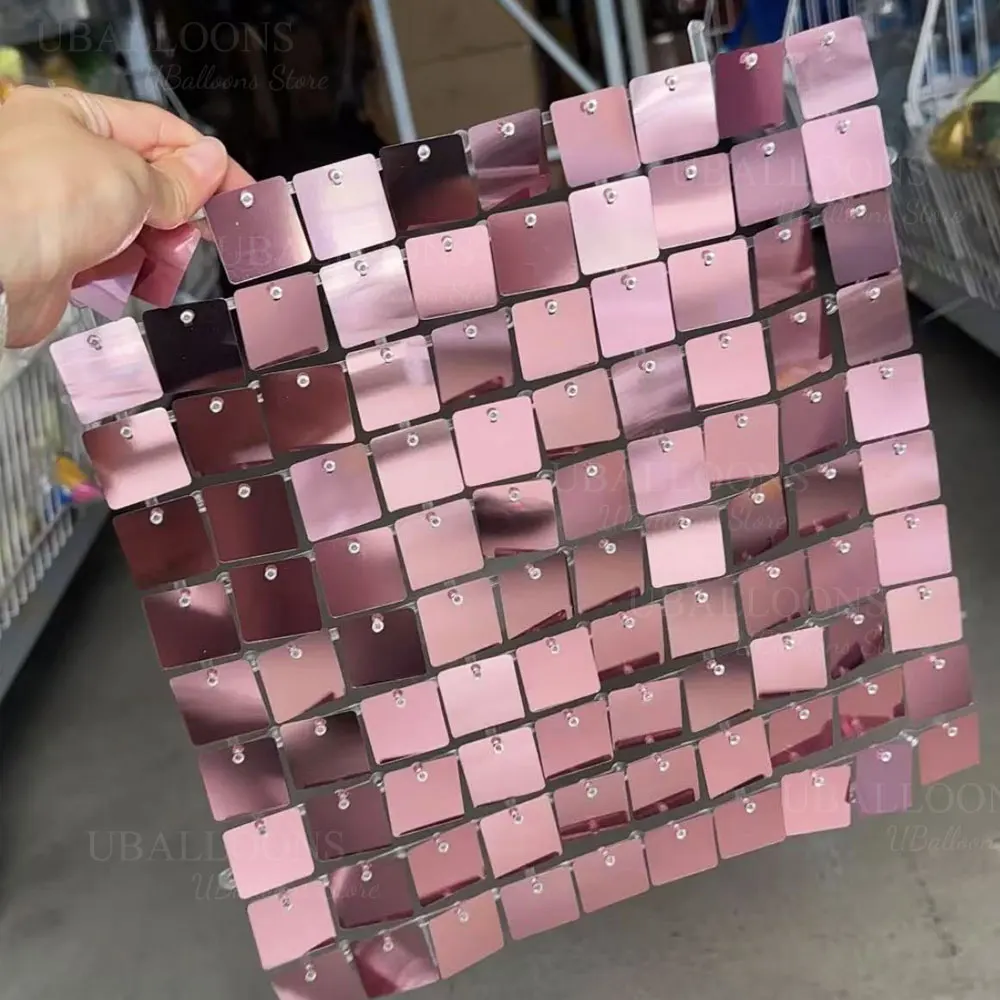 Rose Pink Sequin Backdrop Panels 12/18/24pcs 1x1ft Baby Pink Shimmer Wall Panel for Birthday Baby Shower Wedding Background Deco