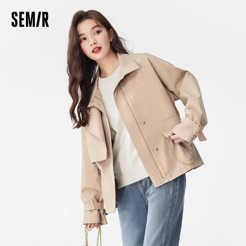 Semir-abrigo de cintura para mujer, ropa que combina con todo, holgado, cortavientos de Color sólido, otoño