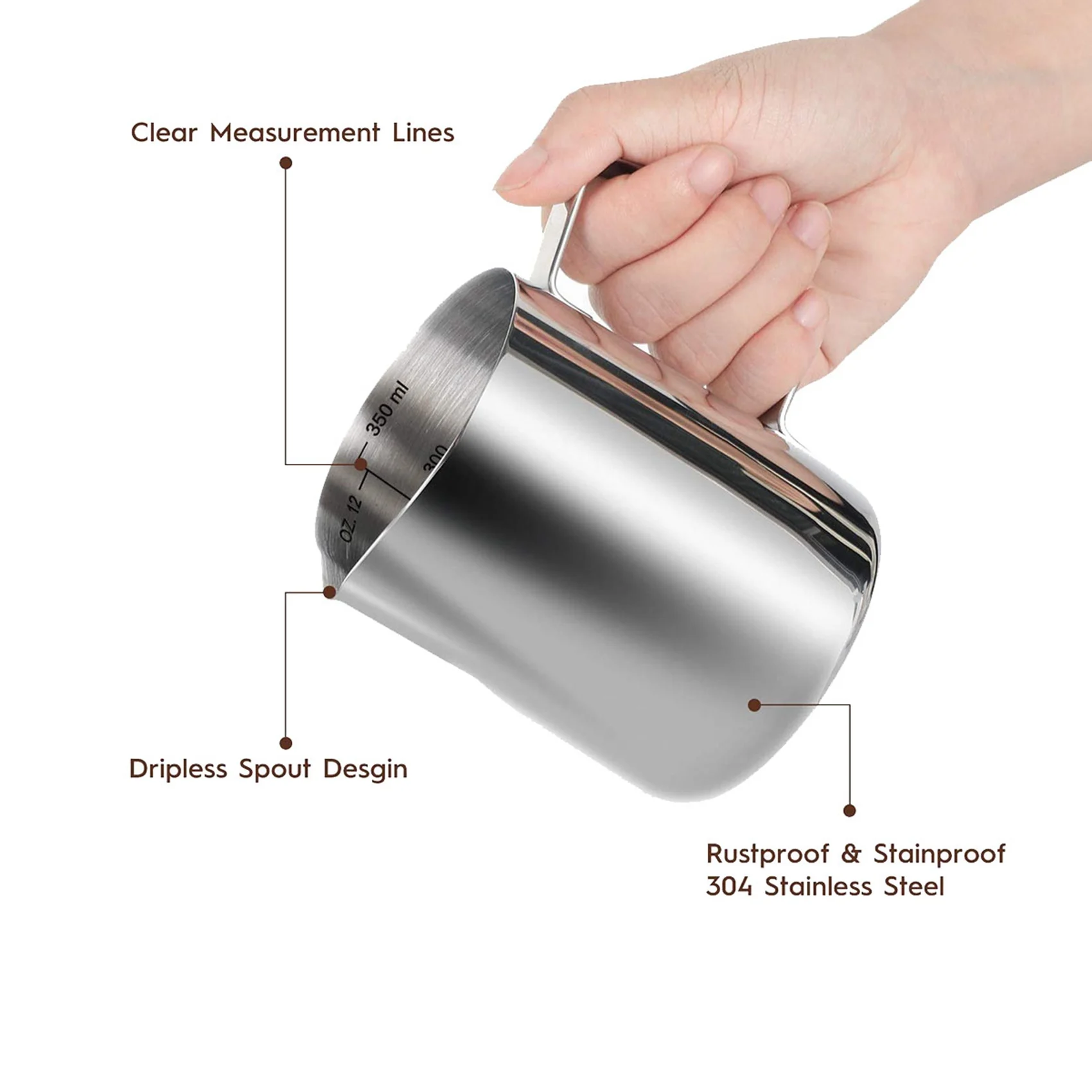 2X Milk Frothing Pitcher 350Ml (12Oz)Steaming Pitchers Milk Coffee Cappuccino Latte Art Barista Steam Pitchers Milk Cup
