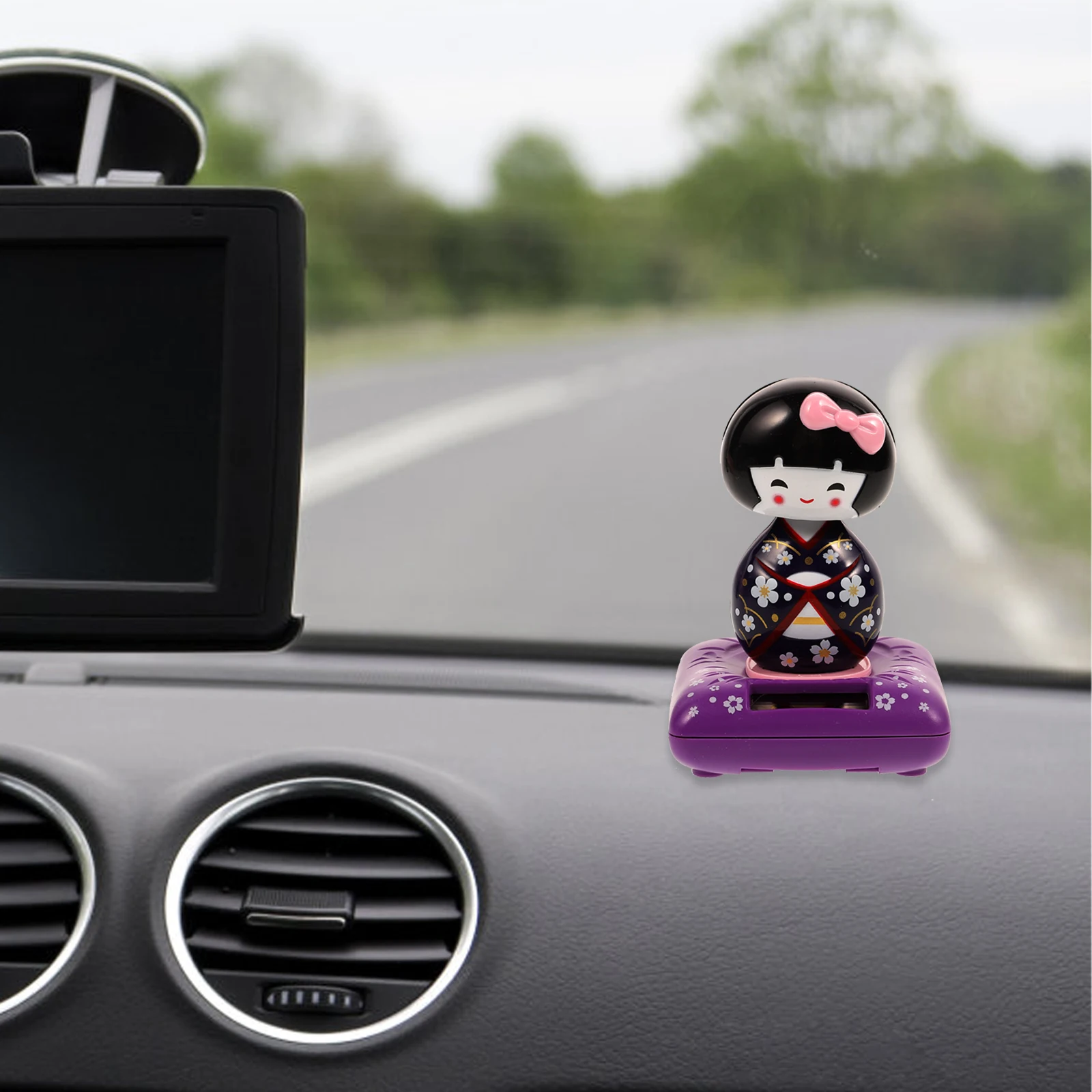 

Dashboard Kimono Figure Car Accessories Interior Decor Decorations Solar Powered Ornament Purple Child