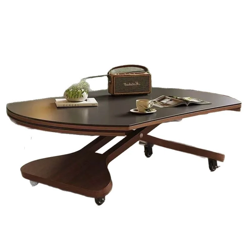 

small apartment living room table walnut rotating telescopic rock slab dining table and chair combination
