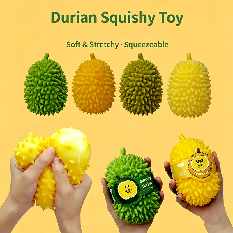 Handmade Crunchy Squishy Durian and Dragon Fruit Stress Ball Squeeze Toy, Squishy Fidget Ball, ASMR Sensory Stress Relief Toy