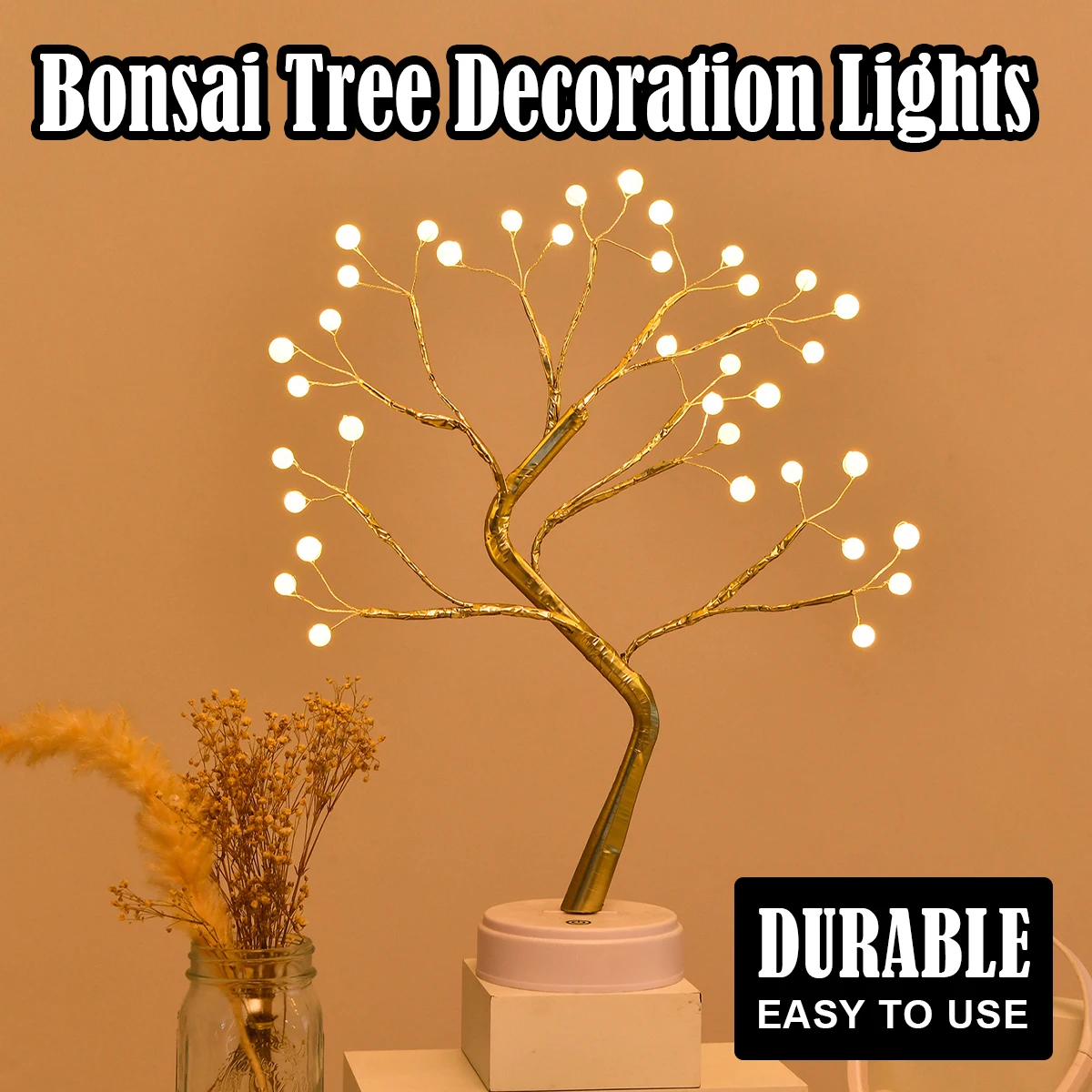 LED Night Light Christmas Tree Copper Wire Garland Lamp DIY Rose Leaf Pearl Lamp USB Or AA Battery Operated For Kids Home Party