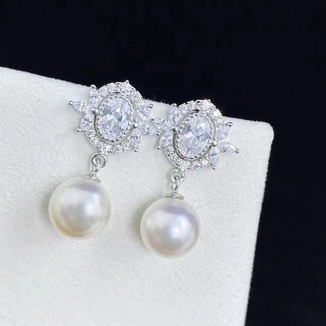 

Wholesale S925 Sterling Silver Earrings Mount Findings Settings Base Mounting Parts Accessory for 9-12mm Pearls 5 pairs/lot