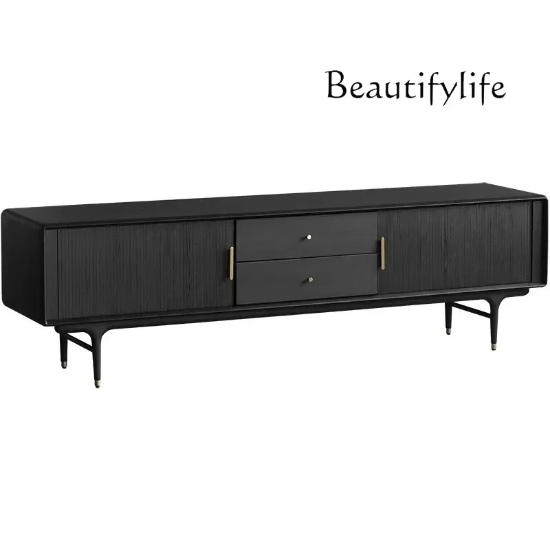 S Nordic Medieval Solid Wood TV Cabinet Living Room Retro Light Luxury Style TV Cabinet Coffee Table Combination