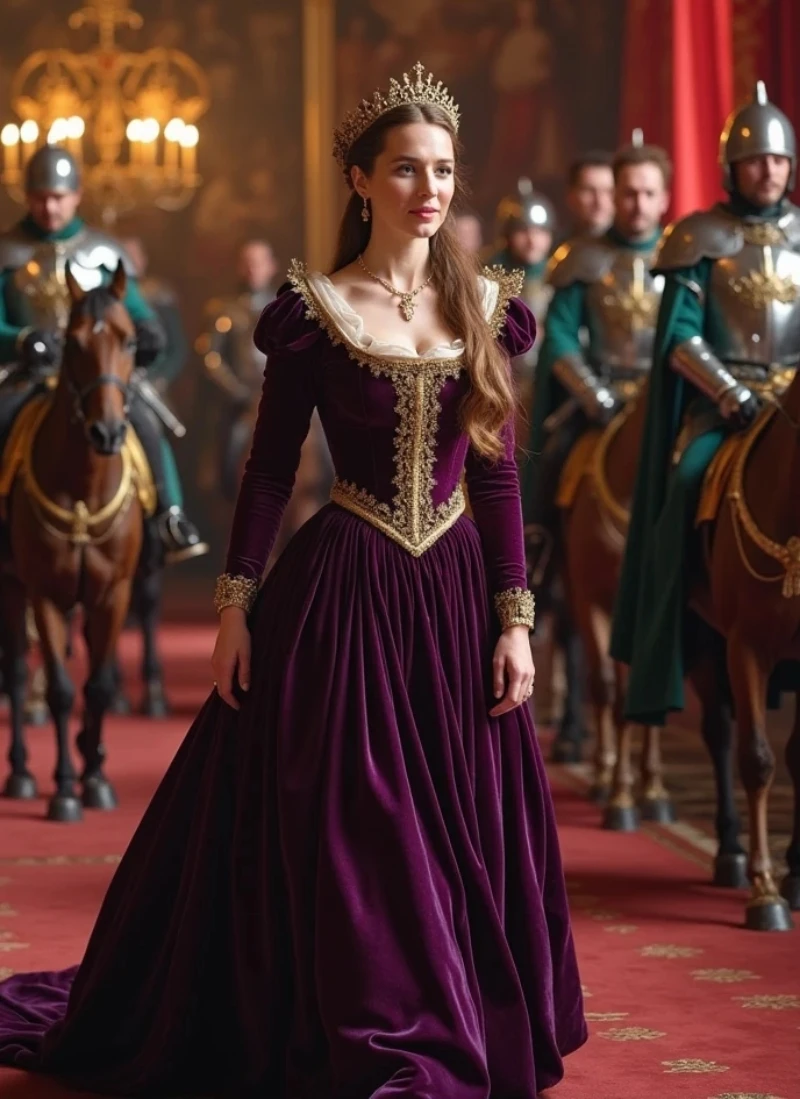 Elegantes Samt-Abendkleid mit Sweep-Zug und langen Ärmeln, A-Linie, Vintage-Kleid für formelle Anlässe, individuelles Renaissance-Kostüm