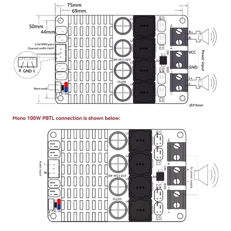 TPA3116 Digital Putting Plate 50W*2 Digital Amplifier Board PBTL 100W Mono High Power Amplifier Module