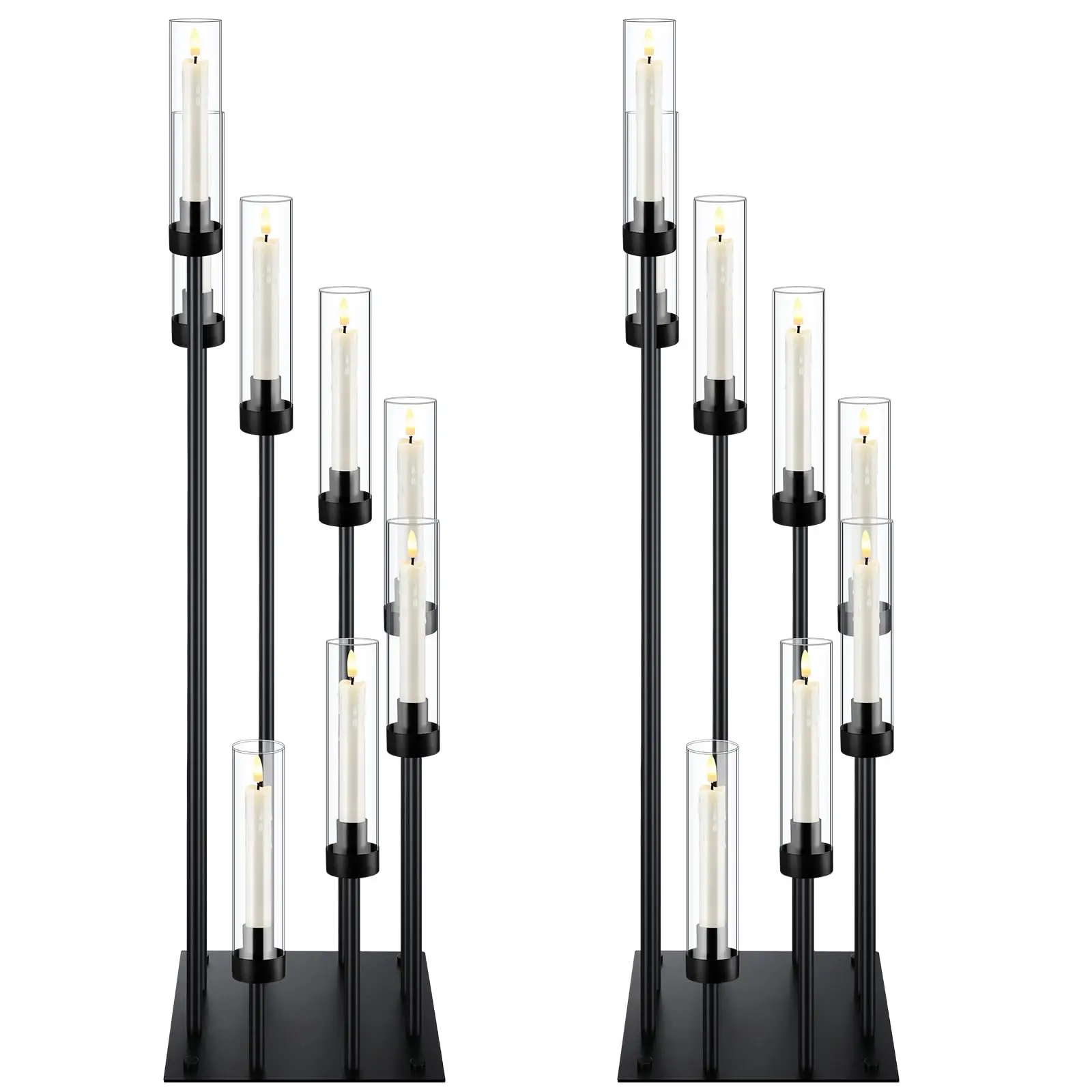 Black Floor Candelabra Centerpieces 105cm/41.3‘’ Tall 8 Arms Candle Holder with Acrylic Shade Metal Black Candelabra