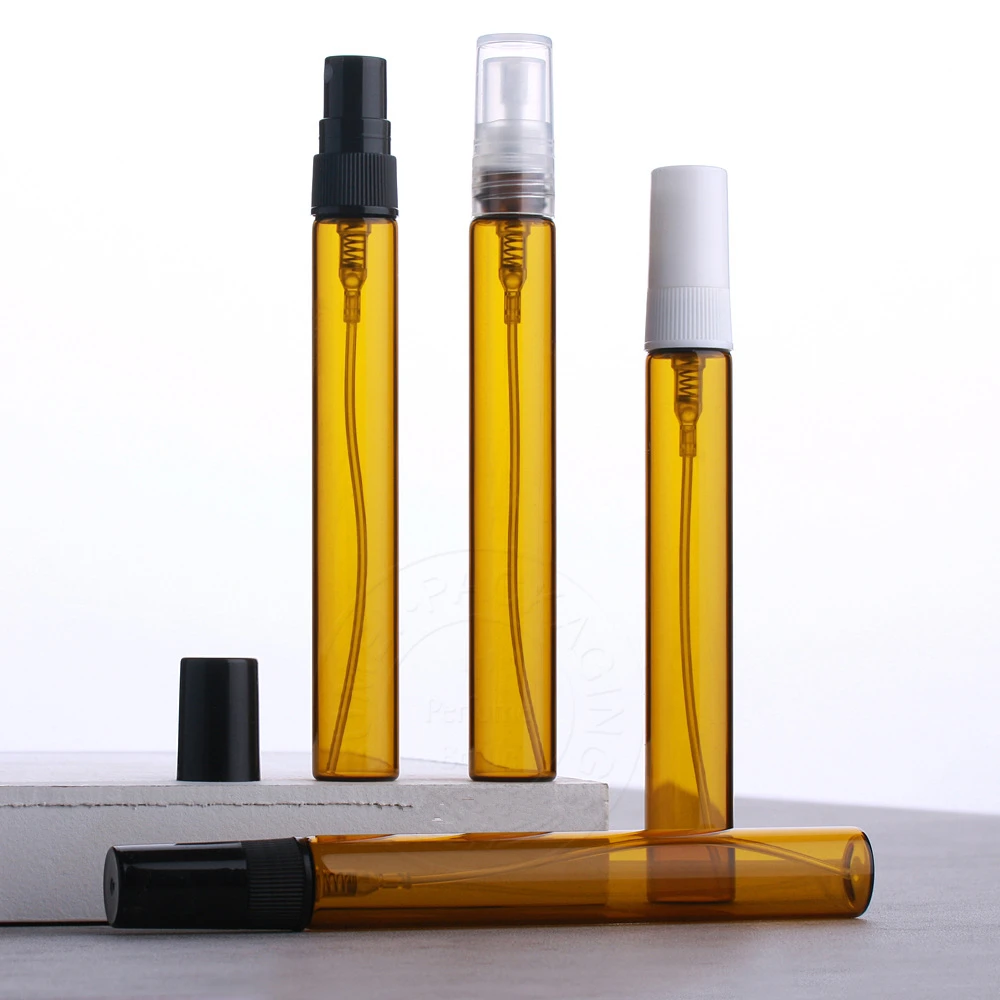 200pcs 10ml Amber Glass Spray Bottle Perfume Atomizer Essential Oil Refillable Bottles Mist Sprayer Protable Travel Accessories