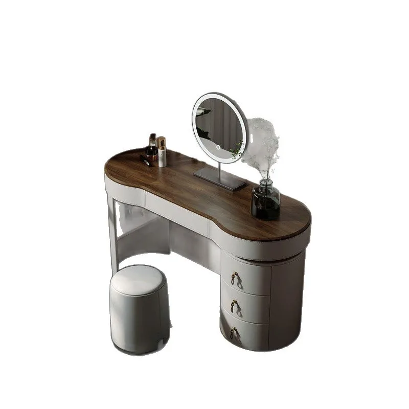 

Cream style saddle leather simple designer bedroom light luxury modern walnut rock slab countertop dresser