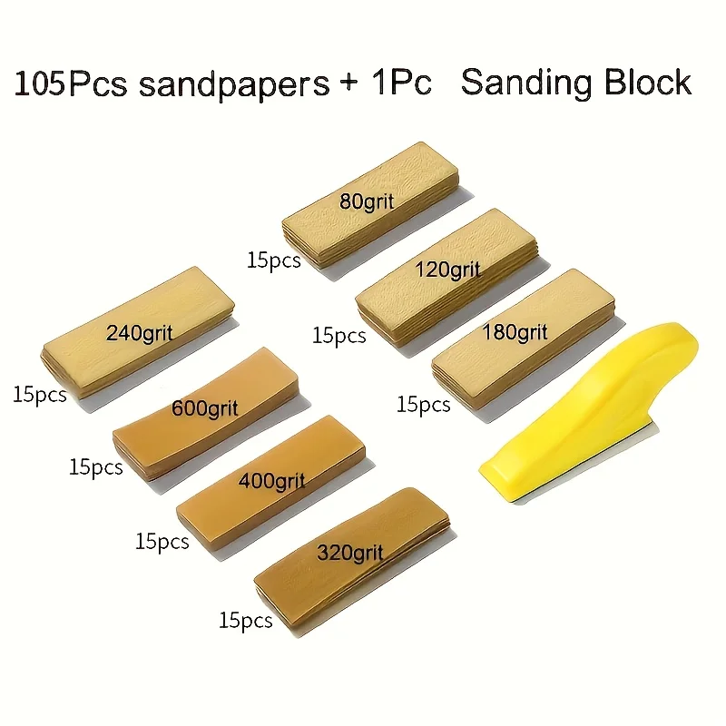 

105 sheets of fine sandpaper 8.89cm X 2.54cm mini handmade sand block 80-600, small DIY craft project and finger polishing