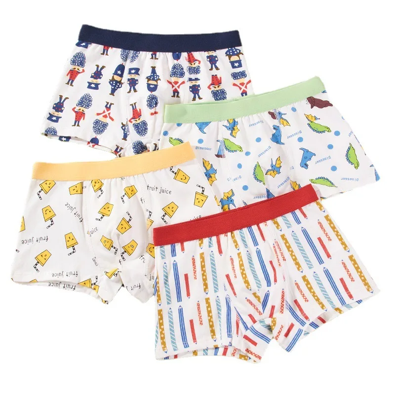 4pcs Kid Flat Angle Underwear Boys Underwear 2-14 Year Old Student Cartoon Underwear Pure Cotton Children Underwear