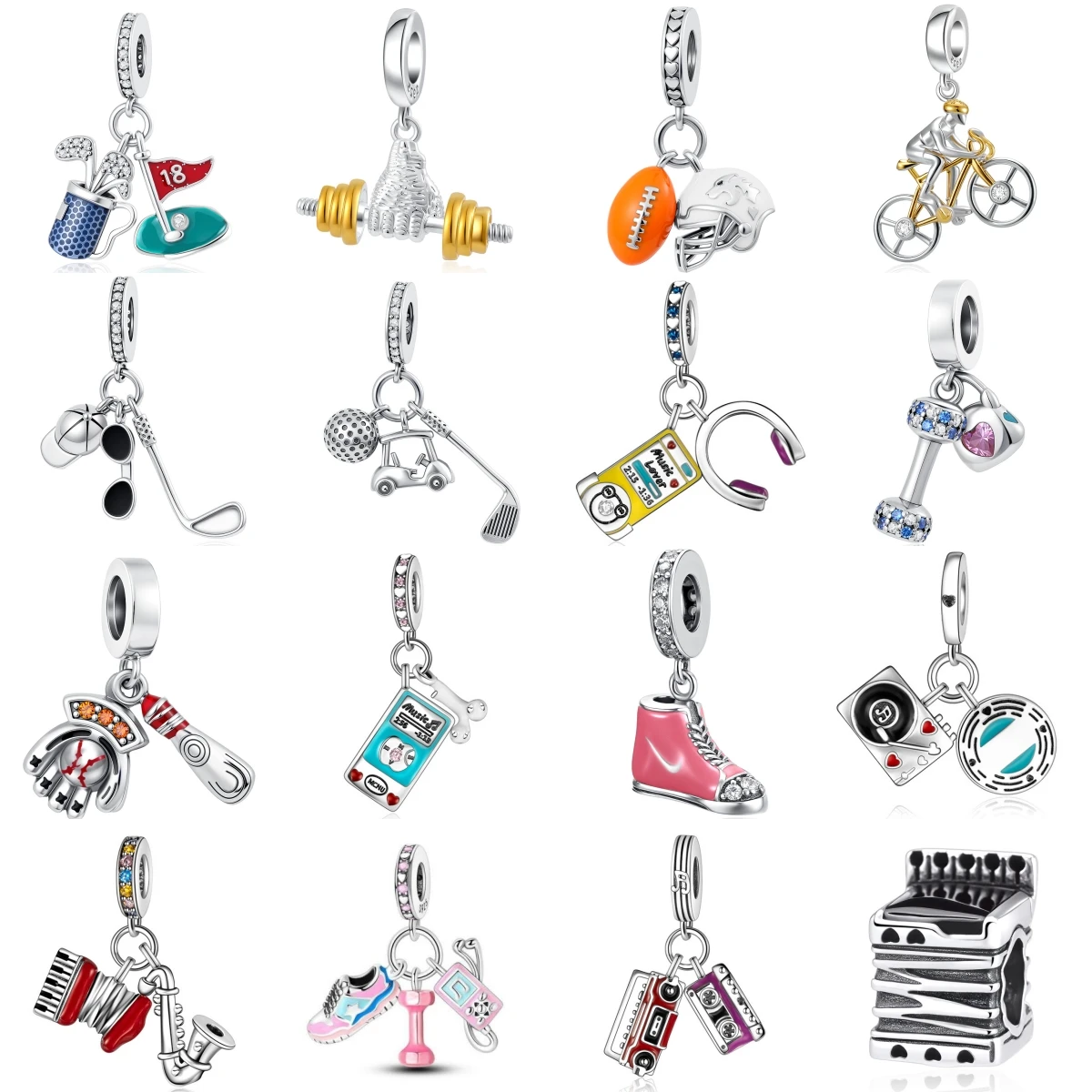 

925 Sterling Silver Golf Cart Ball Hat Club Music Pendant Trinket Bead Fit Original Charms Bracelet Jewerly Accessories Gift