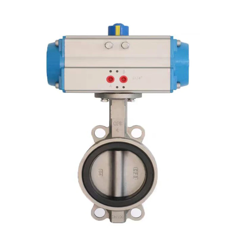 4 inch double acting actuator EPDM rubber seal wafer type DN100 water stainless steel pneumatic butterfly valve