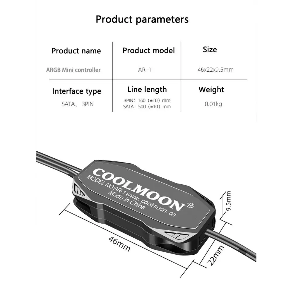 Mini Controller Argb con cavo di allungamento ampia compatibilità 5v 3 pin a alimentatore SATA Controller di sincronizzazione RGB nero