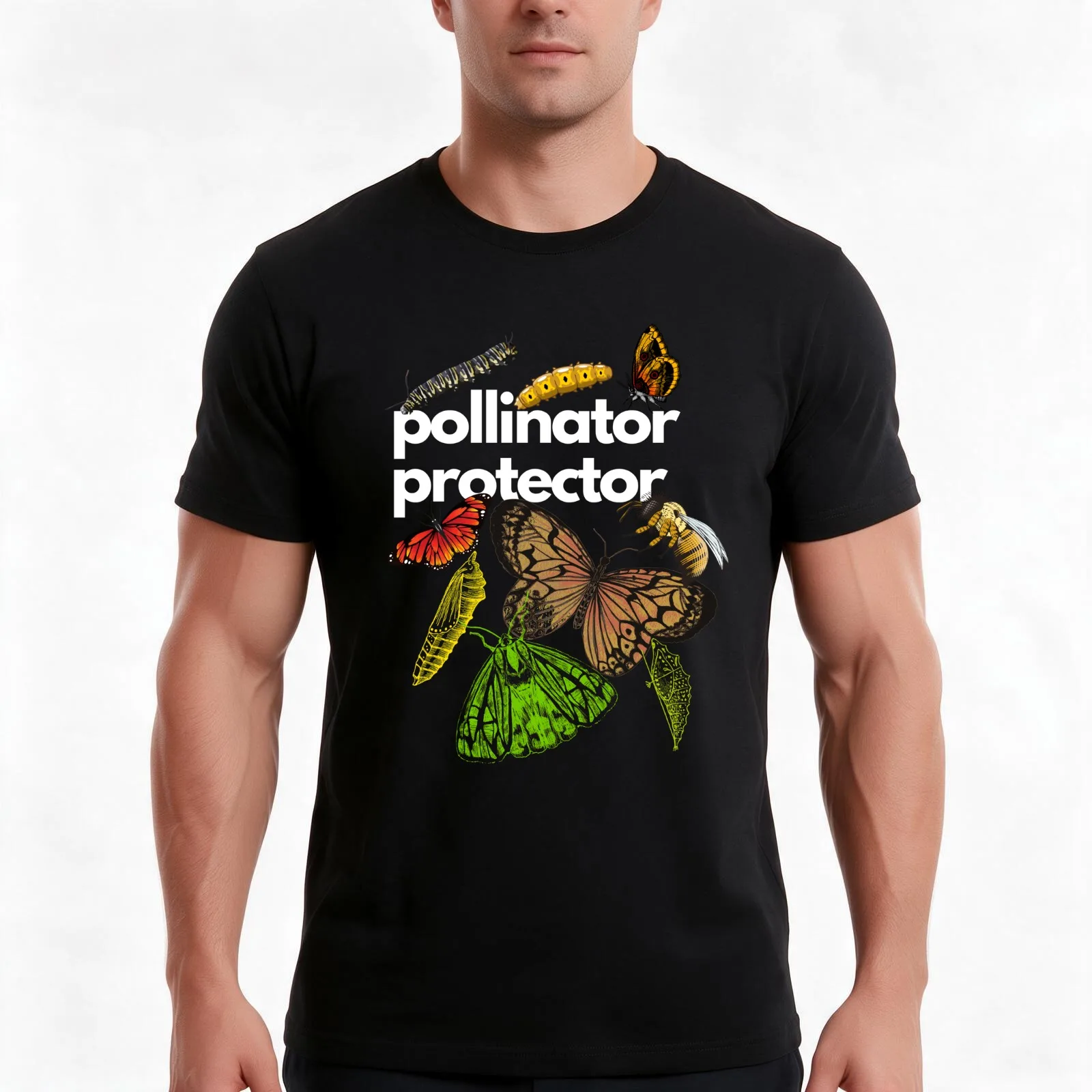 Pollinator Protector Native Insects Designs T-Shirt, Summer Casual Cotton Tee, Oversized Streetwear Tops, Vintage Graphic Print