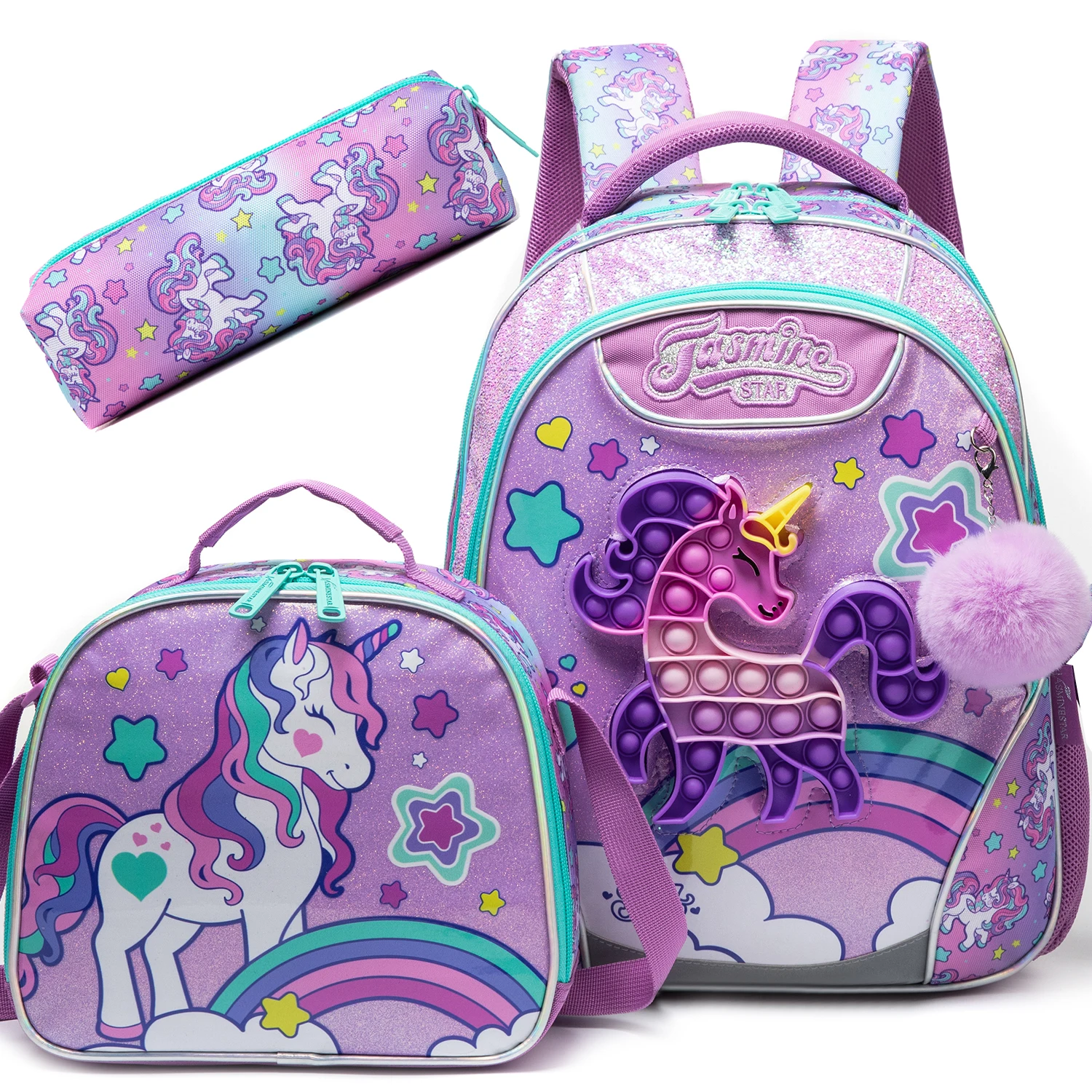

Kids Backpacks with Lunch Box for Girls Backpack with Lunch Box Set 3pcs, 16.5“ School Bags for Girls Bookbag Set