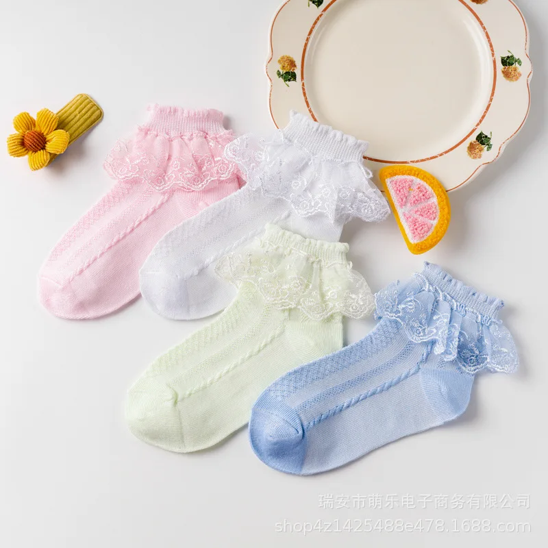 Sommer Frühling dünne kurze Knöchel stich Boden Socken Mädchen Prinzessin Mesh weiße Socken mit Spitze Rüschen für Kleinkind Baby Kinder Kleinkind