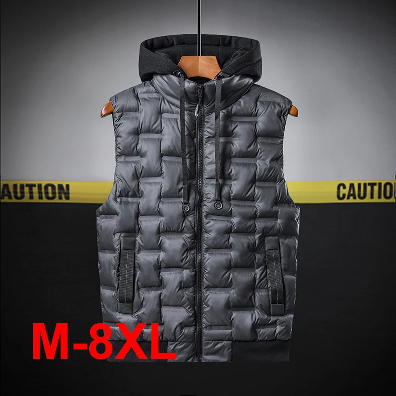 

Новая мужская куртка без рукавов, жилет с капюшоном, модные повседневные пальто, мужской жилет с хлопковой подкладкой, мужские жилеты на молнии, большие размеры 8XL