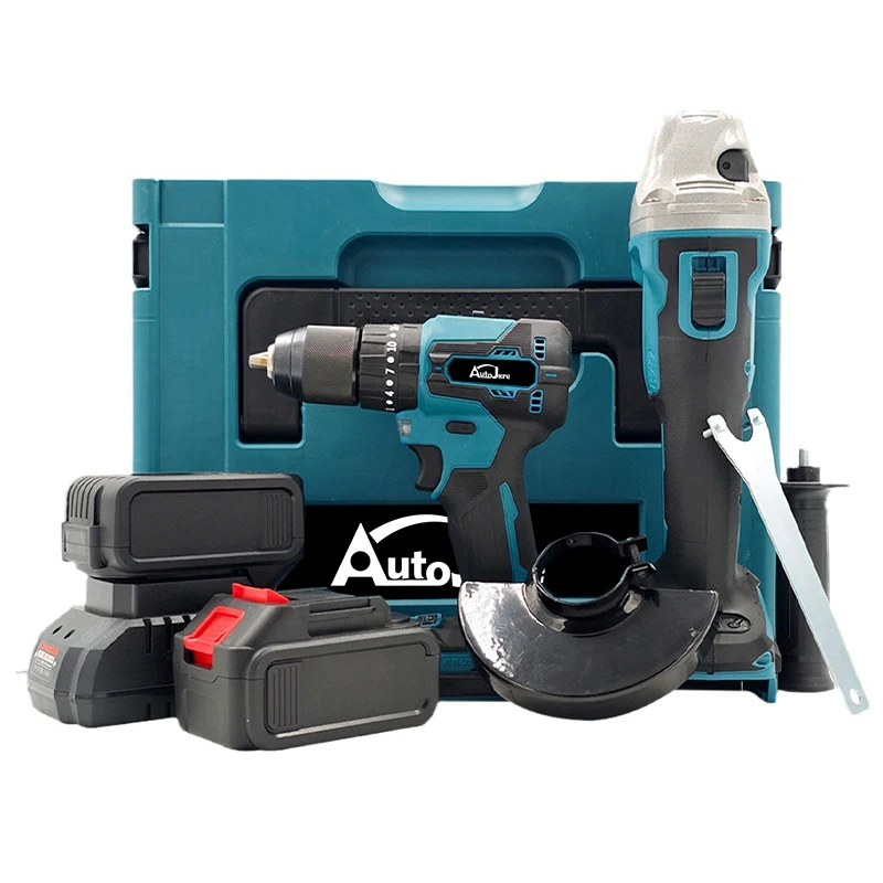 20V High Performance Lithium Battery Combination Electric Angle Grinder Drill Screwdrivers Wood Working Repair Tools Kit Set