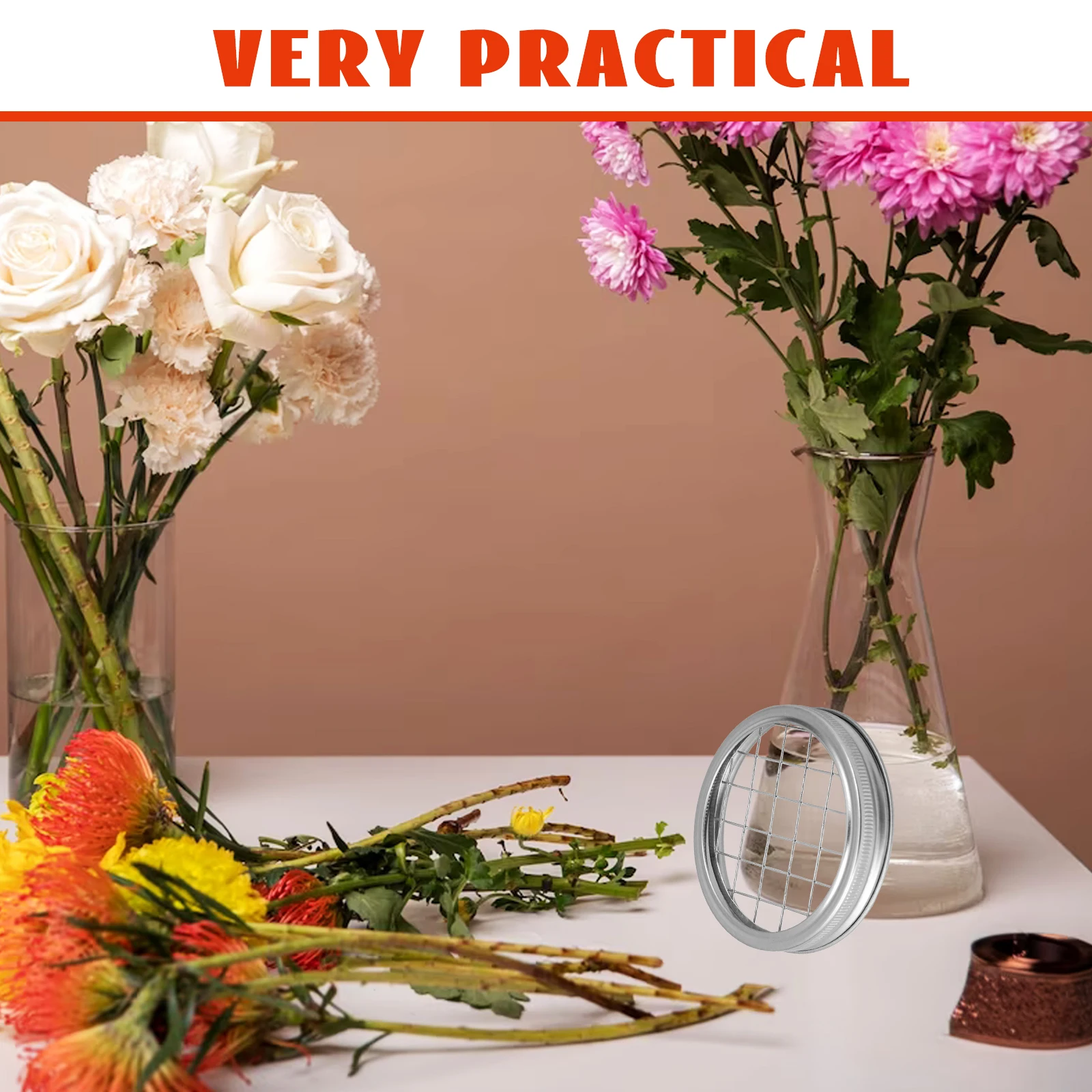 

10Sets Mason Jar Flower Grid Insert Tinplate Reusable Floral Grid Lid Flower Arrangement Tool Jar Sprouting Lid