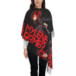 Mylene Farmer Jeanne Gautier Scarf with Long Tassel Fashion Singer Shawl Wraps Women Printed Head Scarves Winter Vintage Foulard