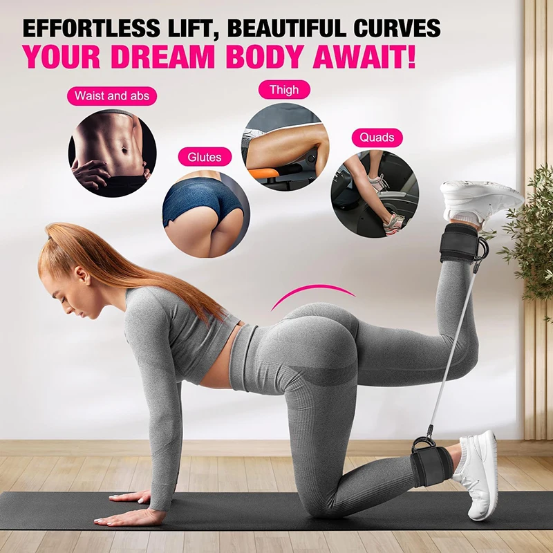 Ankle Strap Cable Machine With Resistance Bands Set Adjustable Portable Glutes Legs Training Fitness Equipment Home Gym