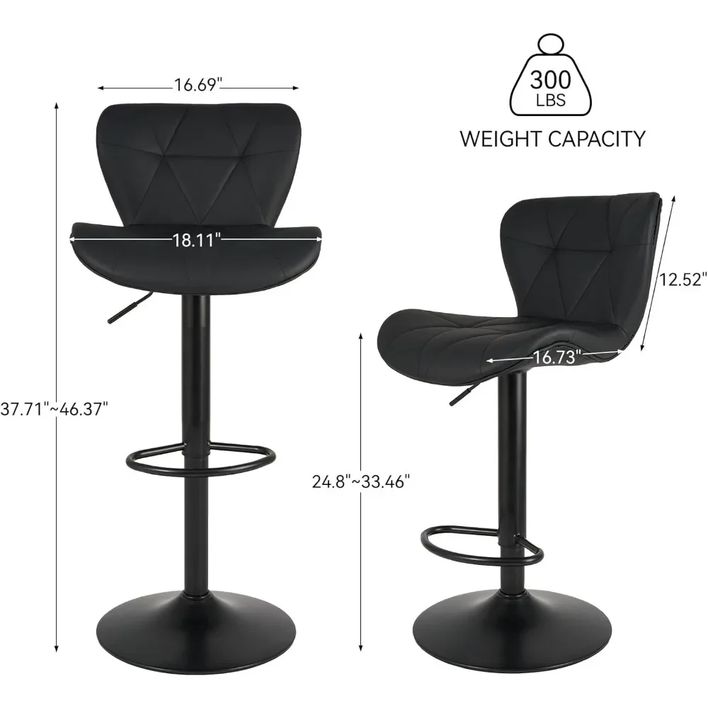 Conjunto de 2 bancos giratórios ajustáveis de couro sintético, altura de balcão com encosto, adequados para ilha de cozinha