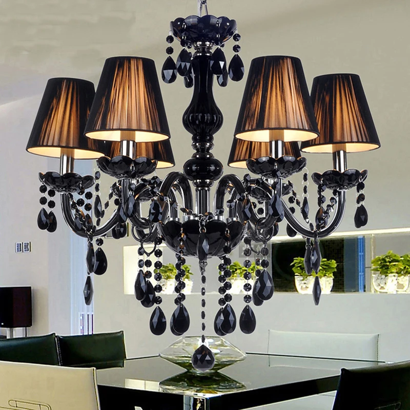 European Style Black Living Room Crystal Lamp Modern Simple Dining Room Home Chandelier Retro Internet Cafe Creative Light