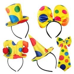 Men Women Boy Girl Polka Dots Clown Headband Circus Hat Hairband Bow Tie Party Top Cap Gift Costume Christmas Halloween