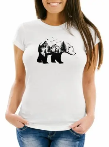 

Damen T-Shirt Bär Kunst Grafik Printshirt Tiermotiv Adventure Fashion