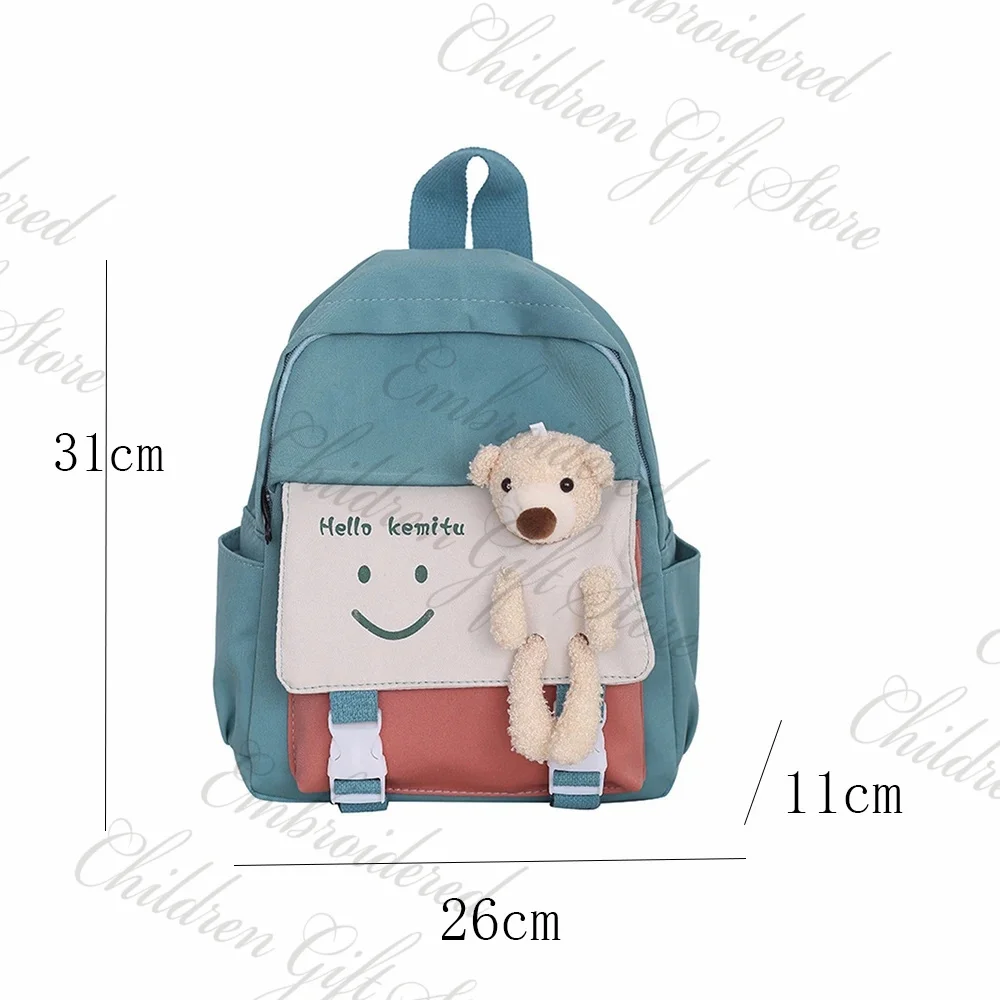 New Children\'s Kindergarten School Bag Personalized Name Cute Little Bear Spliced Snack Bag Customized Primary Fashion Schoolbag