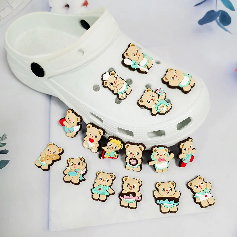 

16pcs MINISO Little Bear Shoes Charms Accessories Fit Clog Backapck Wristbands Shoe Decorate Buckle Christmas Parties Kids Gift