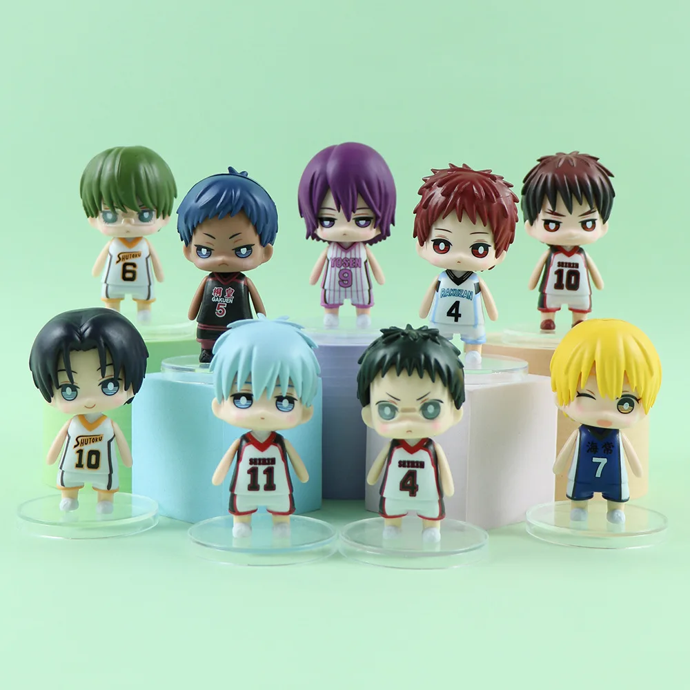 9 Pcs/Set Kuroko's Basketball Q Version Figure Kuroko Tetsuya Kagami Taiga Anime Kawaii Mini PVC Model Dolls