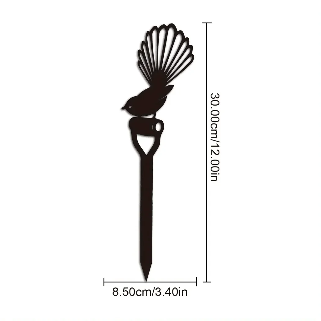 CIFBUY Vivid Bird Silhouette Garden Stake Wrought Iron Bird Perched On Shovel Metal Sculpture With Ground Spikes Decor