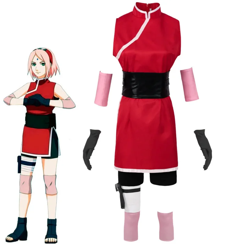 Anime Shippuuden Haruno Sakura Cosplay Costumes Child Outfits Dresses Ninja Carnival Uniforms Halloween Gift For Girls