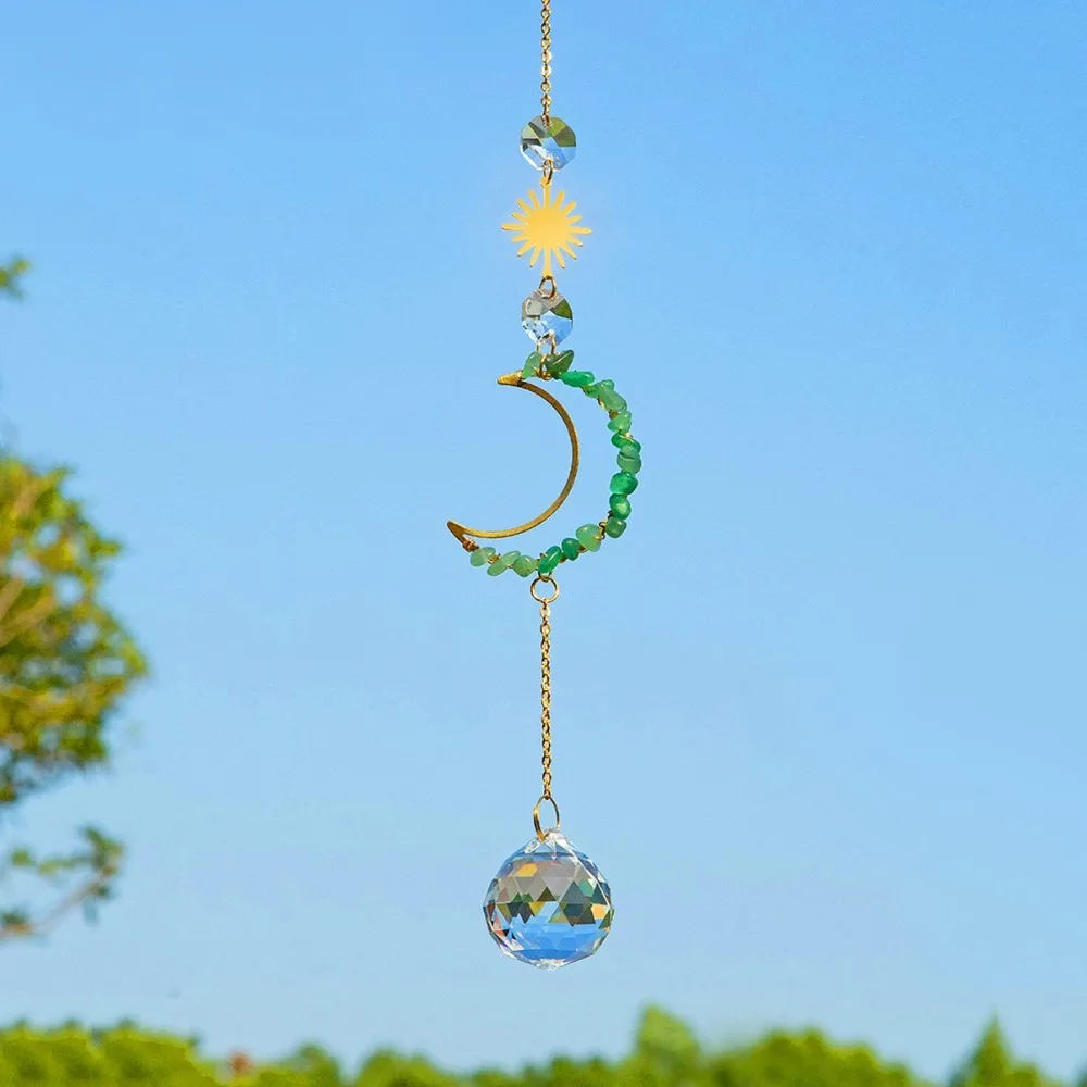 

New Crystal Wall Hanging Crystal Suncatcher Shape of the Moon Colourful Moon Prism Pendant Raw Stone Sunlight Catcher Garden