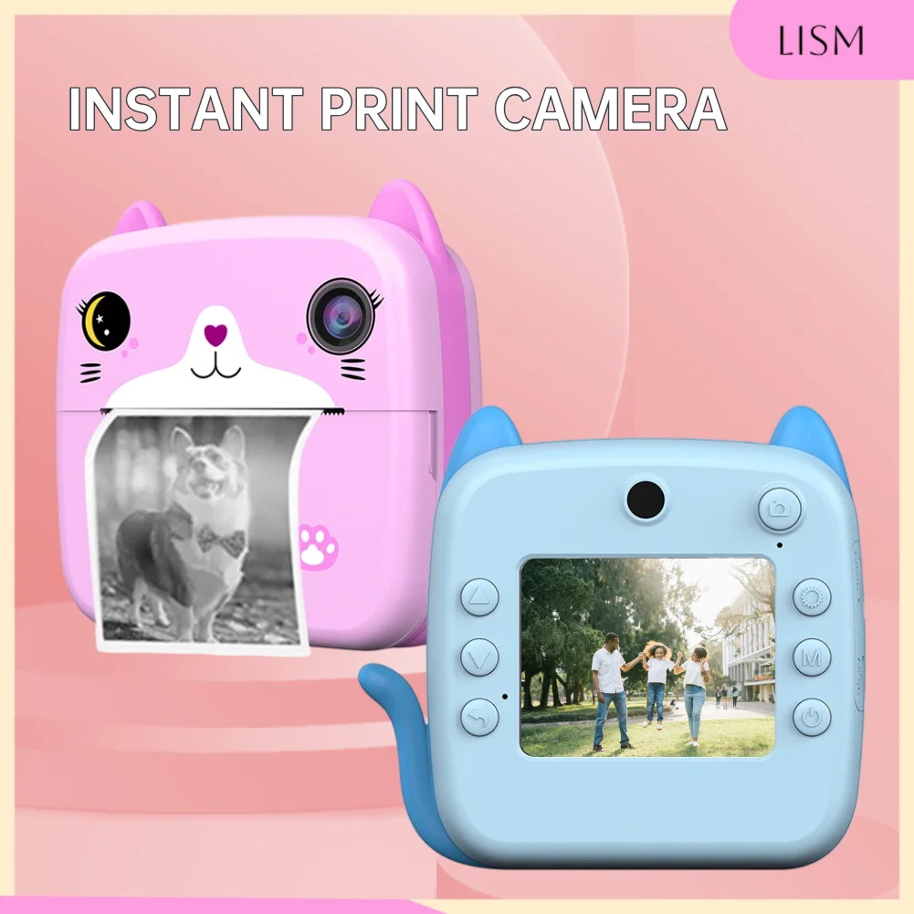 

LISM Instant Print Camera 2.4 Inch 1080P HD Display Digital Children Mini Camera with Thermal Paper for Girls Boys