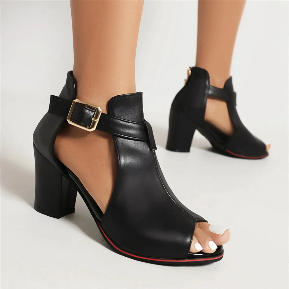 Women Chunky High-Heeled Pumps 2023 Summer Black Red White Sandals Casual Rome Gladiator Fish Mouth Zapatillas Mujer Elegantes