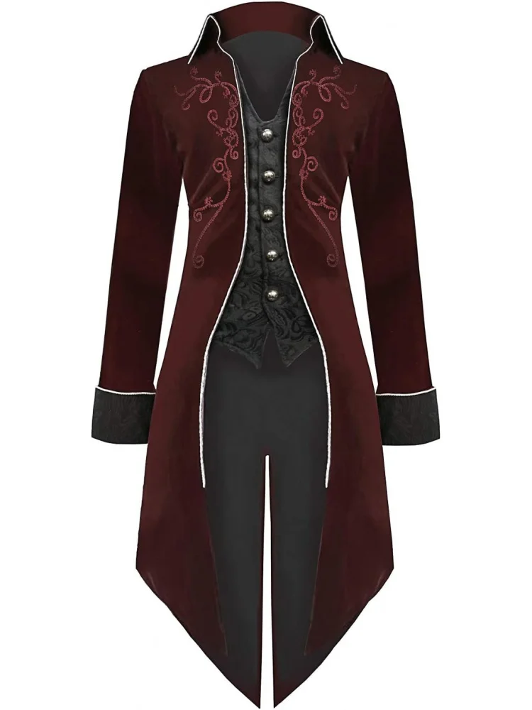 Medieval Steampunk Tailcoat Halloween Costumes for Men, Renaissance Pirate Vampire Gothic Jackets Vintage Warlock Frock Coat