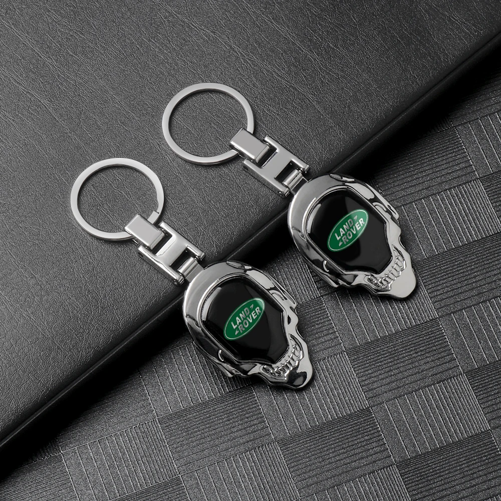 Car skull shape Emblem Keychain 3D Metal Key Ring Accessories For Land Rover Range Evoque Velar Defender Discovery Freelander