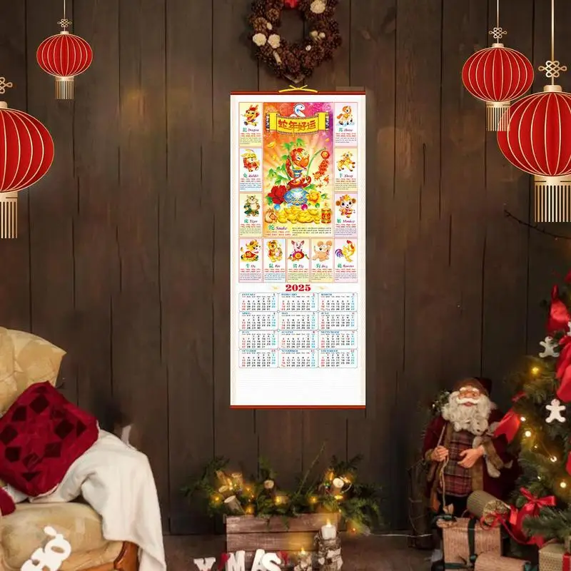 Chinese Wall Scroll Calendar Colorful Animal Sign Calendar Traditional New Year Decorations Attractive 12 Month Lunar Calendar