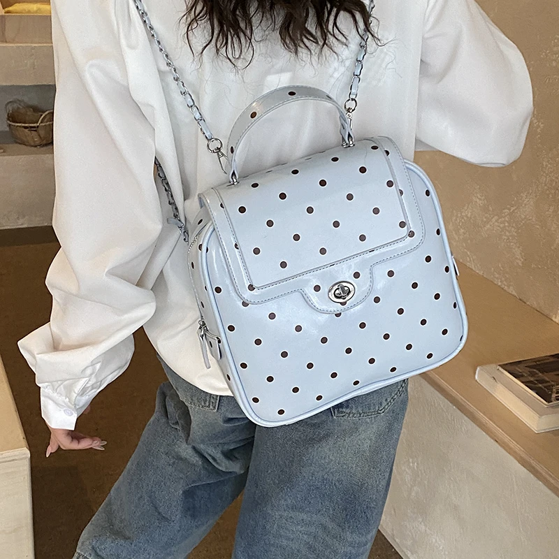 

Fashion Sweet Style Polka Dot Design Women PU Leather Small Backpack Cute Chain Strap Girls Crossbody Shoulder Bag Handbag Purse