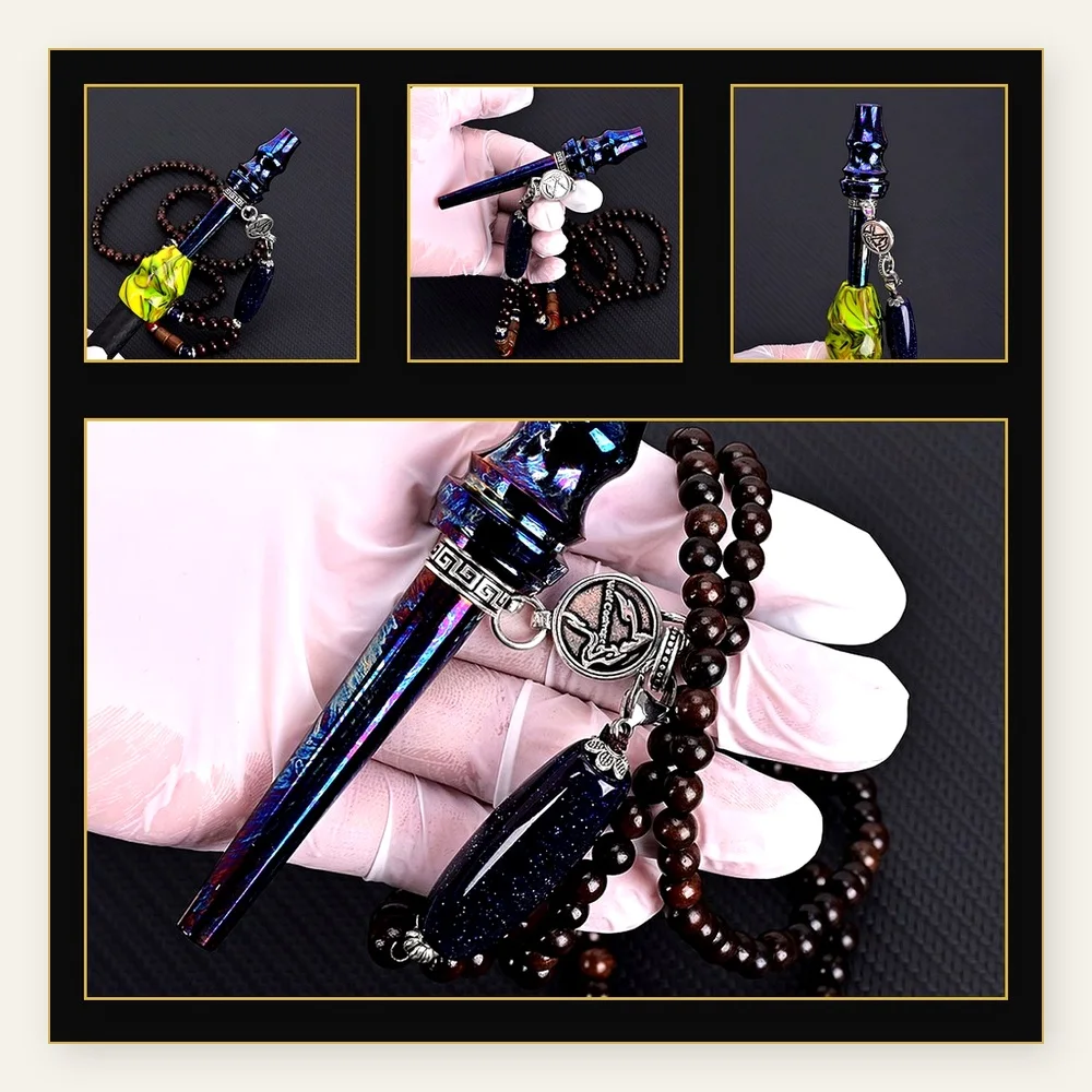 High-End Titanium Arabic Shisha Nozzle with Retro Wood Chain - No Fading, No Oxidation, Perfect Shisha Accessories